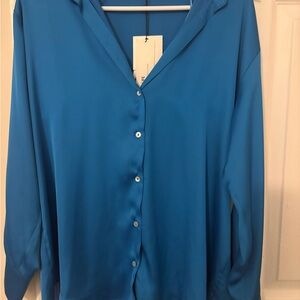 Zara Bright Blue Satin Button-Down Shirt